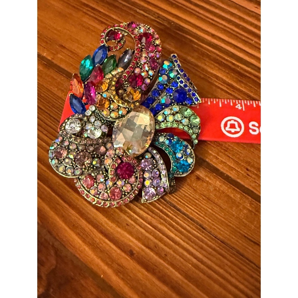 Large Colorful Rhinestone Statement Brooch Pin Multicolor Crystal Silver Tone - Picture 5 of 5